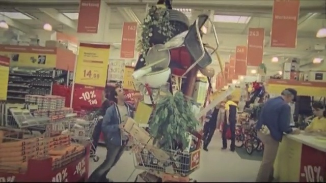 Video Reference: man, sing, shopping, supermarket, mall, people 