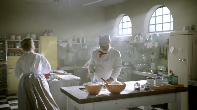 Video Reference: cook, interior design, cuisine, service, table, window, furniture, Person