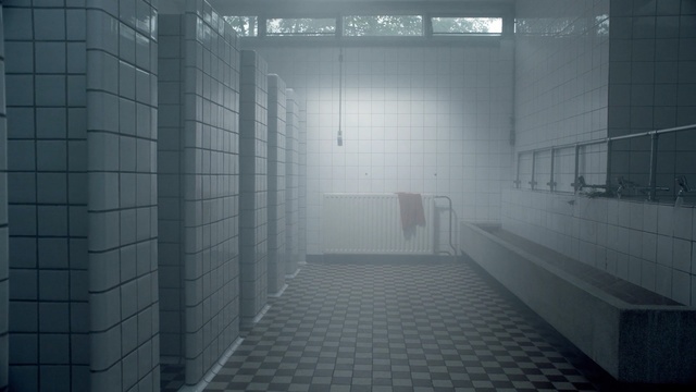 Video Reference: Tile, Architecture, Room, Line, Floor, Flooring, Glass, Building, Photography, Bathroom