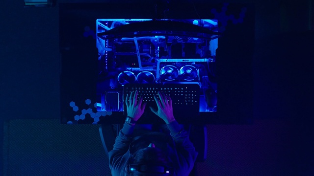 Video Reference: blue, purple, light, violet, darkness, lighting, electric blue, midnight, Person