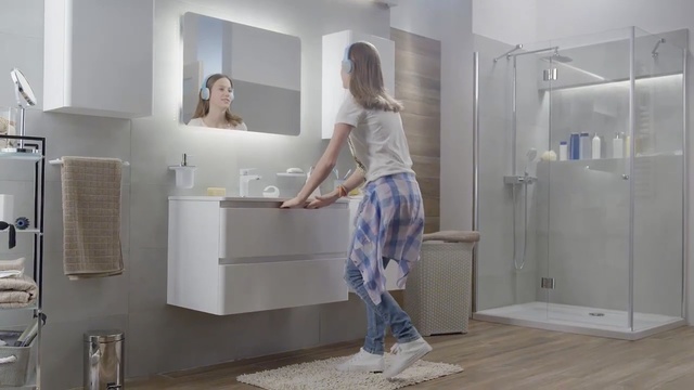 Video Reference: Room, Floor, Wall, Product, Furniture, Interior design, Footwear, Flooring, Tile, Ceiling