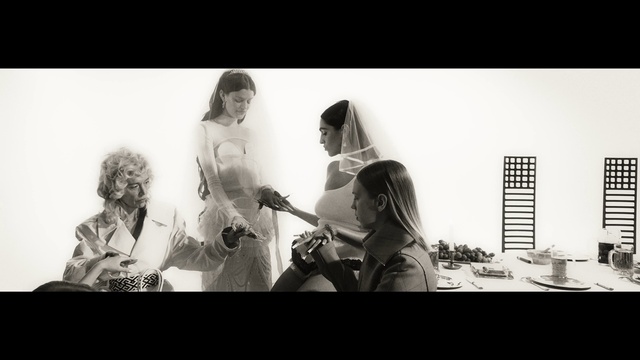 Video Reference: Flash photography, Wedding dress, Happy, Gesture, Black-and-white, Musical instrument, Event, Monochrome photography, Monochrome, Bride