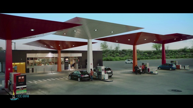Video Reference: Filling station, Building, Gasoline, Fuel, Architecture, Business, Shade, Canopy, Vehicle, Organization