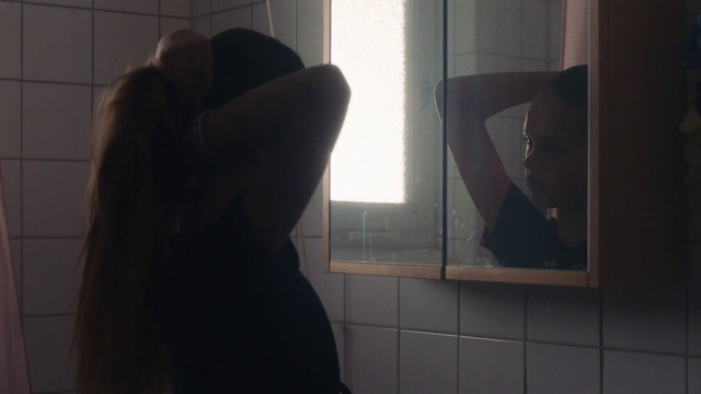 Video Reference: Black, Light, Reflection, Room, Window, Darkness, Black hair, Long hair, Photography, Hand