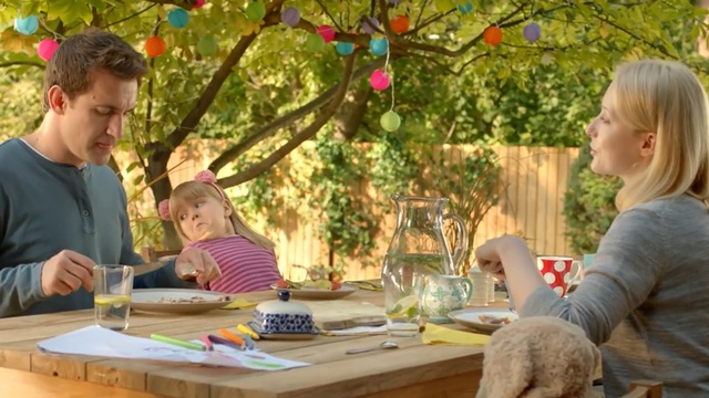 Video Reference: Table, Child, Sharing, Play, Tree, Leisure, Sitting, Furniture, Eating, Meal, Person