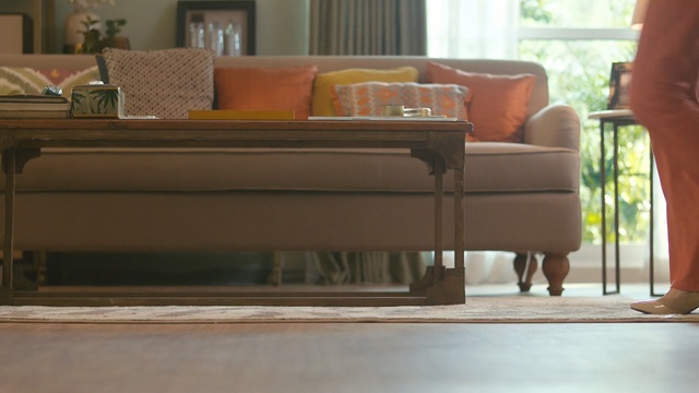 Video Reference: furniture, table, coffee table, flooring, floor, couch, living room, hardwood, wood, interior design, Person