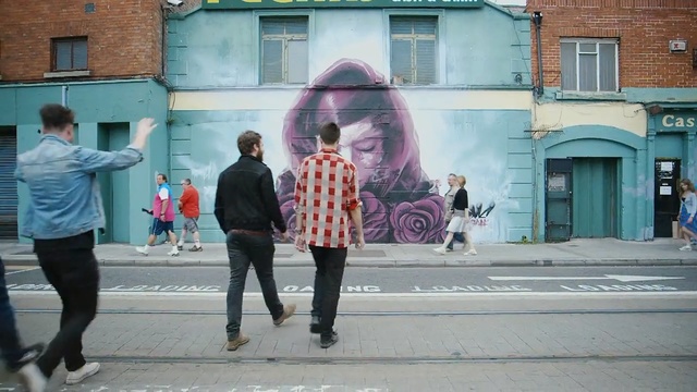 Video Reference: Pedestrian, Snapshot, Pink, Walking, Street, Art, Neighbourhood, Street art, Mural, Person