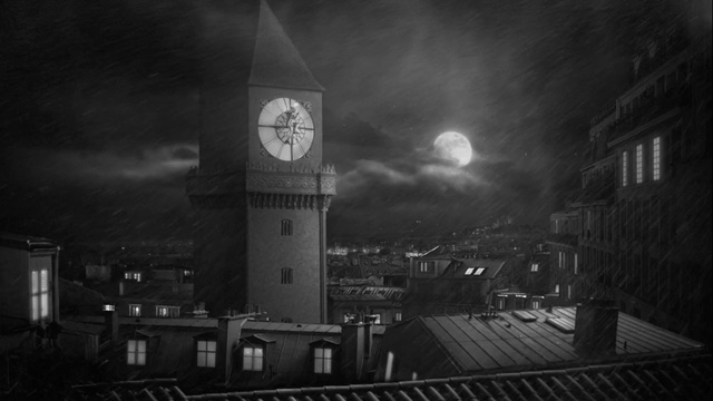 Video Reference: black and white, night, atmosphere, sky, darkness, monochrome photography, architecture, urban area, metropolis, cloud, Person