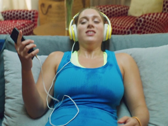 Video Reference: Shoulder, Arm, Turquoise, Neck, Mouth, Ear, Room, Happy, Abdomen, Electric blue