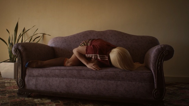 Video Reference: couch, furniture, sitting, chaise longue, chair, loveseat, sofa bed, table