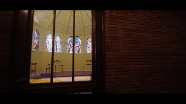 Video Reference: glass, window, light, darkness, stained glass, wood, material, house, interior design, daylighting