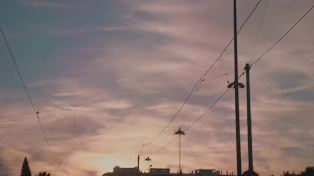 Video Reference: Sky, Cloud, Atmosphere, Afterglow, Evening, Line, Morning, Sunset, Overhead power line, Electricity