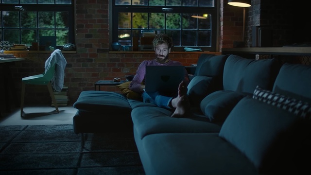 Video Reference: Green, Room, Furniture, Sitting, Couch, Night, House, Screenshot, Darkness, Person