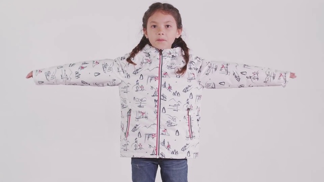 Video Reference: Clothing, White, Outerwear, Sleeve, Jacket, Hood, Top, Pattern, Gesture, Coat