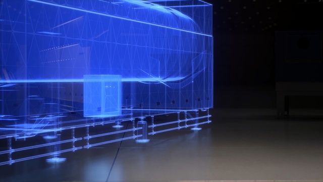Video Reference: Blue, Light, Architecture, Line, Electric blue, Sky, Technology, Design, Transparent material, Electronics