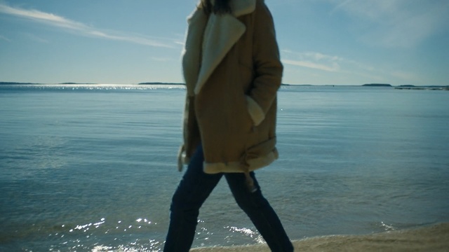 Video Reference: Standing, Outerwear, Sky, Coat, Sea, Human, Jacket, Blond, Jeans, Horizon