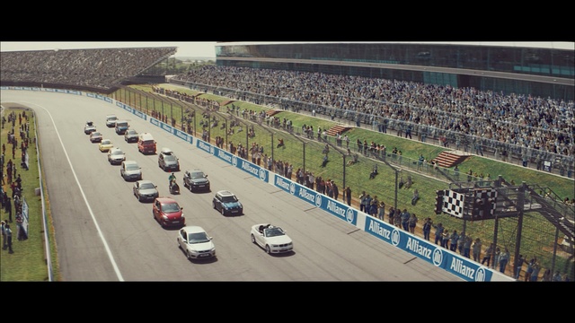 Video Reference: car, race track, infrastructure, structure, vehicle, motor vehicle, race, automotive design, sport venue, road