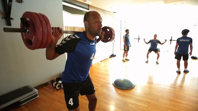 Video Reference: Strength training, Physical fitness, Shoulder, Exercise equipment, Bodypump, Weights, Arm, Fitness professional, Standing, Barbell, Person