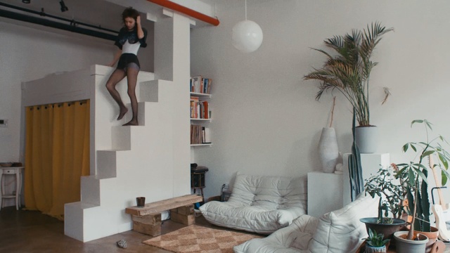 Video Reference: room, interior design, living room, ceiling, home, floor, loft, flooring, window, apartment