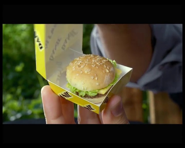 Video Reference: Food, Fast food, Hamburger, Cheeseburger, Bun, Dish, Junk food, Slider, Cuisine, Comfort food, Person