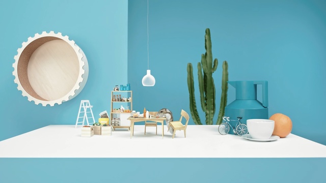 Video Reference: Blue, Turquoise, Yellow, Aqua, Room, Azure, Teal, Table, Ceramic, Design, Person