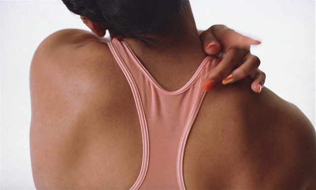 Video Reference: Shoulder, Neck, Skin, Joint, Muscle, Brassiere, Undergarment, Chest, Back, Flesh