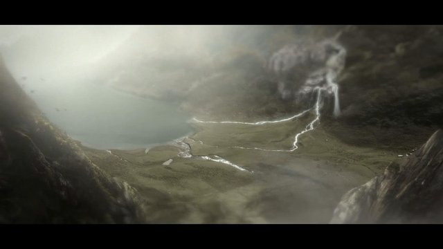 Video Reference: mountain, valley, lake, waterfall, stream, mist, fog, aerial, landscape, nature, cliff, river, scenic, wilderness