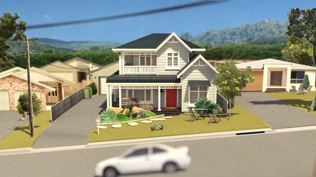 Video Reference: House, Residential area, Home, Property, Scale model, Building, Real estate, Neighbourhood, Roof, Suburb, Person