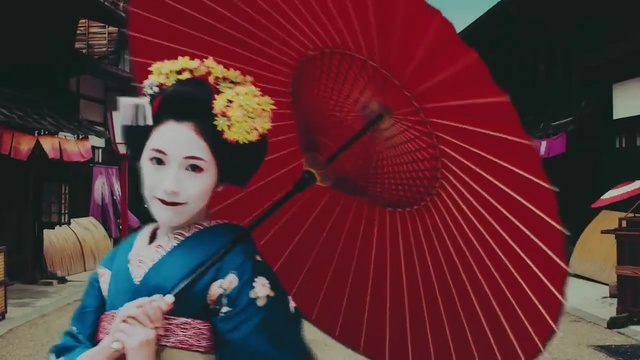 Video Reference: woman, red, geisha, pink, fashion accessory, umbrella, product, fun, tradition, shimada, Person
