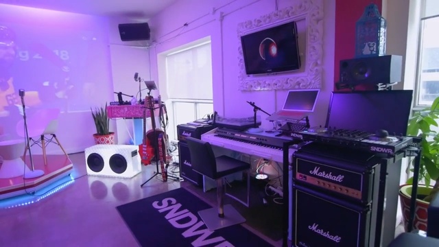 Video Reference: purple, entertainment, studio, sound, electronic device, product, technology, multimedia, electronics, audio