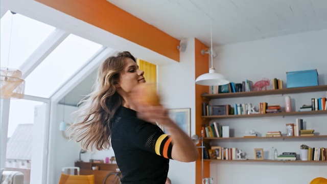 Video Reference: room, shoulder, girl, interior design, furniture, shelving, shelf