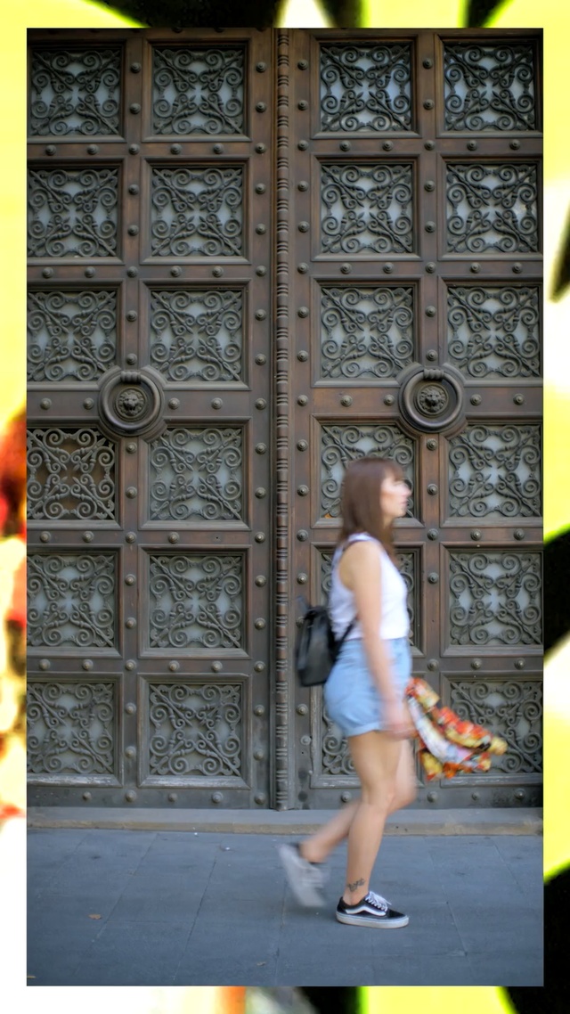 Video Reference: Photograph, Snapshot, Standing, Beauty, Street fashion, Shoulder, Door, Waist, Shoe, Window, Person