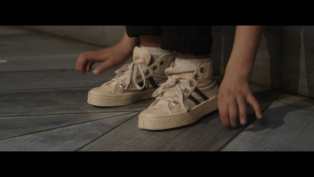 Video Reference: Shoe, Footwear, Sneakers, White, Outdoor shoe, Brown, Athletic shoe, Walking shoe, Leg, Floor