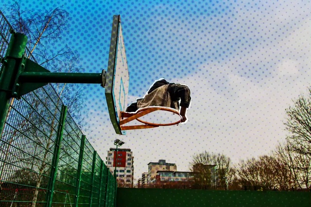 Video Reference: Green, Sky, Net, Footwear, Flip (acrobatic), Photography, Basketball, Shoe, Plant, Jumping