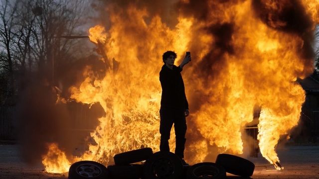 Video Reference: fire, explosion, bonfire, explosive material, wildfire, flame, heat, smoke, riot, Person