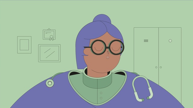 Video Reference: Face, Head, Eyewear, Cartoon, Nose, Purple, Cheek, Animation, Glasses, Forehead