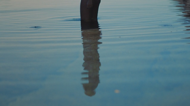 Video Reference: Water, Reflection, Blue, Sky, Calm, Tree, Sea, Leg, Lake, Wave, Person