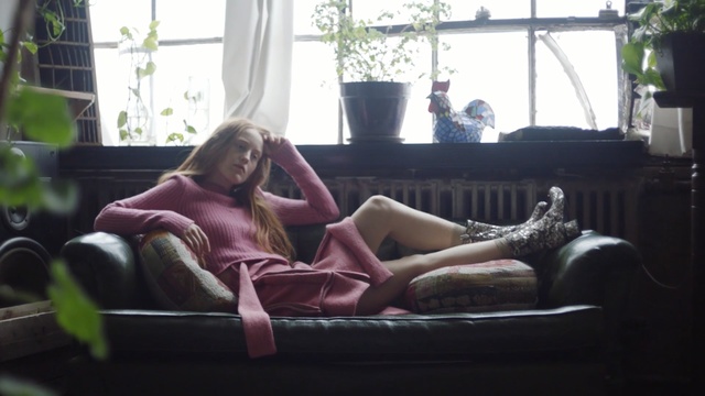 Video Reference: Couch, Blond, Leg, Furniture, Photography, Muscle, Flesh, Window, Plant, Long hair
