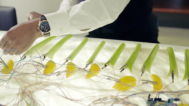 Video Reference: yellow, green, material, hand, design, finger, flower, Person