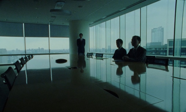 Video Reference: Reflection, Architecture, Glass, Room, Building, Window, Office, Interior design, Flooring, Floor
