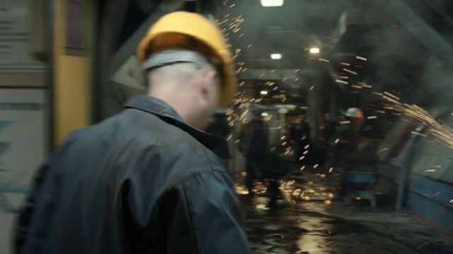 Video Reference: man, industrial, sparks, factory 