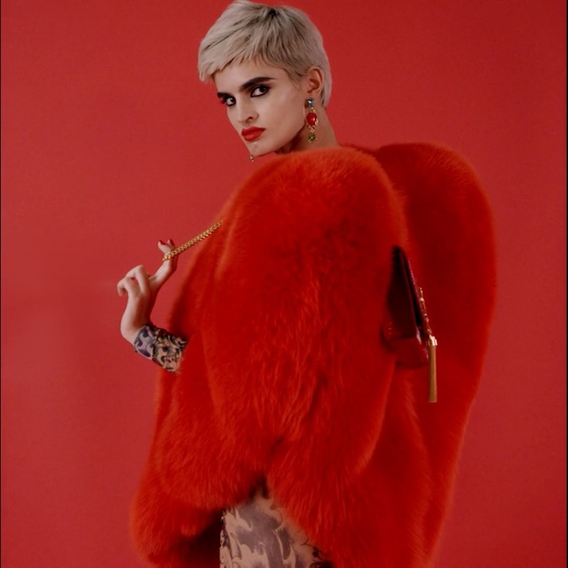 Video Reference: fur clothing, fur, fashion model, orange, textile, outerwear, Person