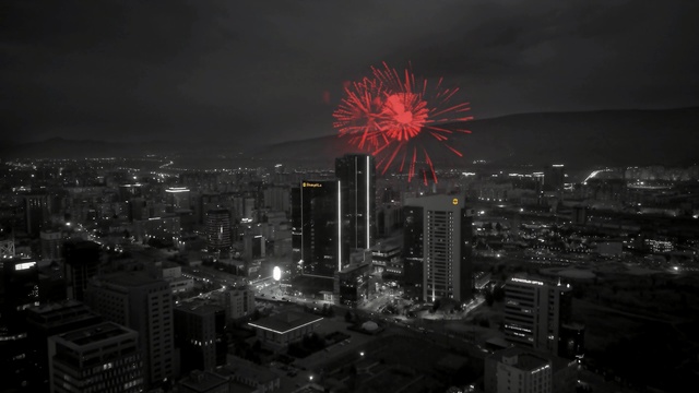 Video Reference: cityscape, metropolitan area, city, metropolis, urban area, skyline, fireworks, night, skyscraper, landmark