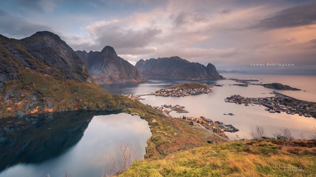 Video Reference: nature, coast, sky, reflection, sea, promontory, headland, water, mountain, morning