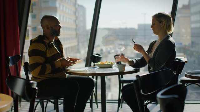 Video Reference: Conversation, Interaction, Restaurant, Sitting, Tourism, Table, Adaptation, Room, Event, White-collar worker, Person