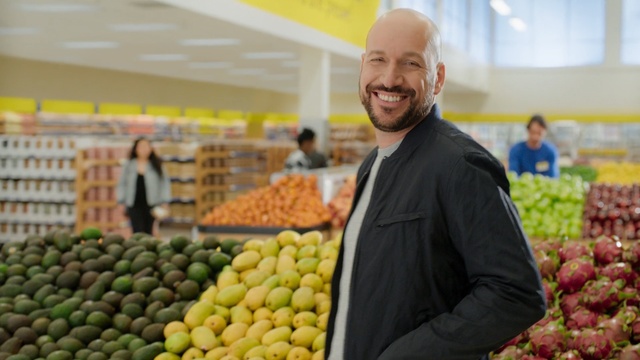 Video Reference: natural foods, produce, grocery store, supermarket, food, local food, greengrocer, whole food, fruit, grocer, Person