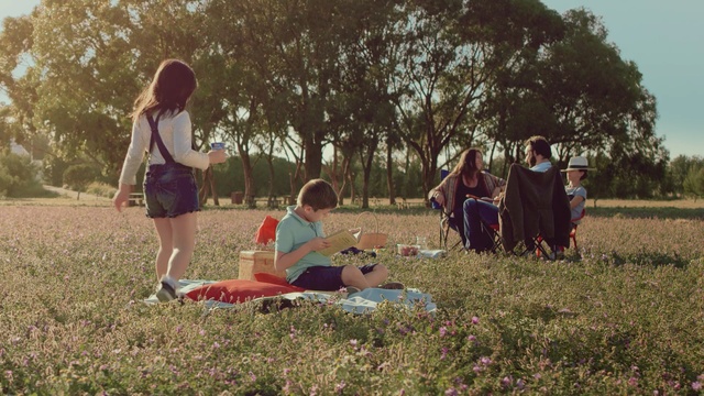 Video Reference: clothing, nature, grass, vertebrate, tree, plant, fun, girl, outdoor recreation, picnic