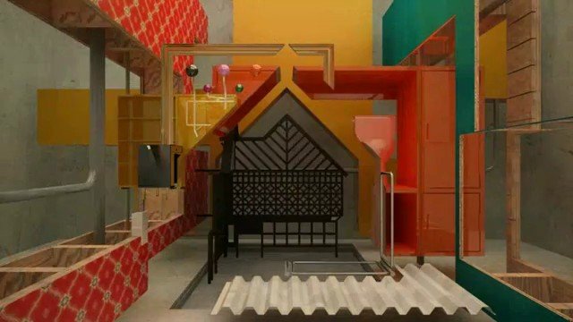 Video Reference: abstract, 3D, interior, geometric, colorful, architecture, render, installation, modern, pattern, shapes, corridor, art, digital art