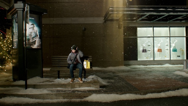 Video Reference: winter, snow, urban area, tourist attraction, street, road, window, building, city, night