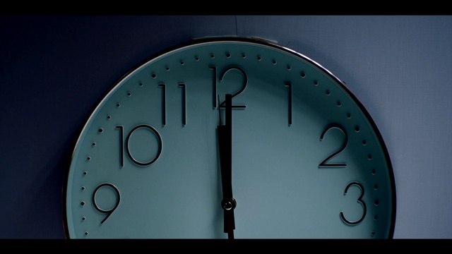 Video Reference: Clock, Blue, Wall clock, Home accessories, Number, Font, Interior design, Circle, Quartz clock, Metal